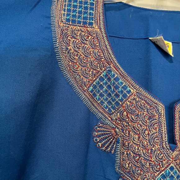 Vintage ethnic blue and gold embroidered tunic style dress. GUC! - Picture 4 of 11